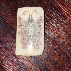 scrimshaw pendant, original scrimshaw art bead on gold